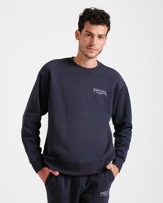 Post Call Contrast Crewneck in Navy - On Call
