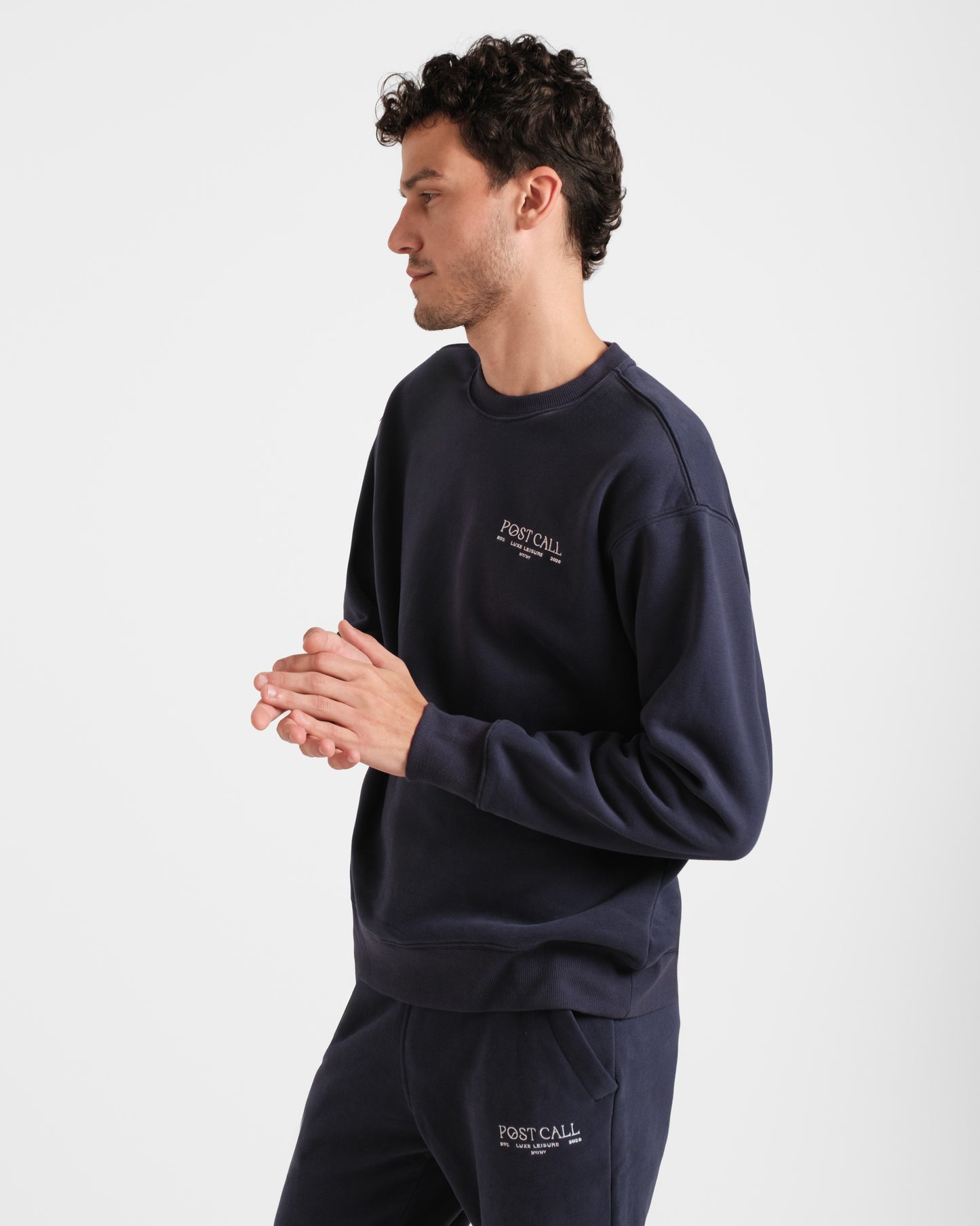 Post Call Contrast Crewneck in Navy - On Call