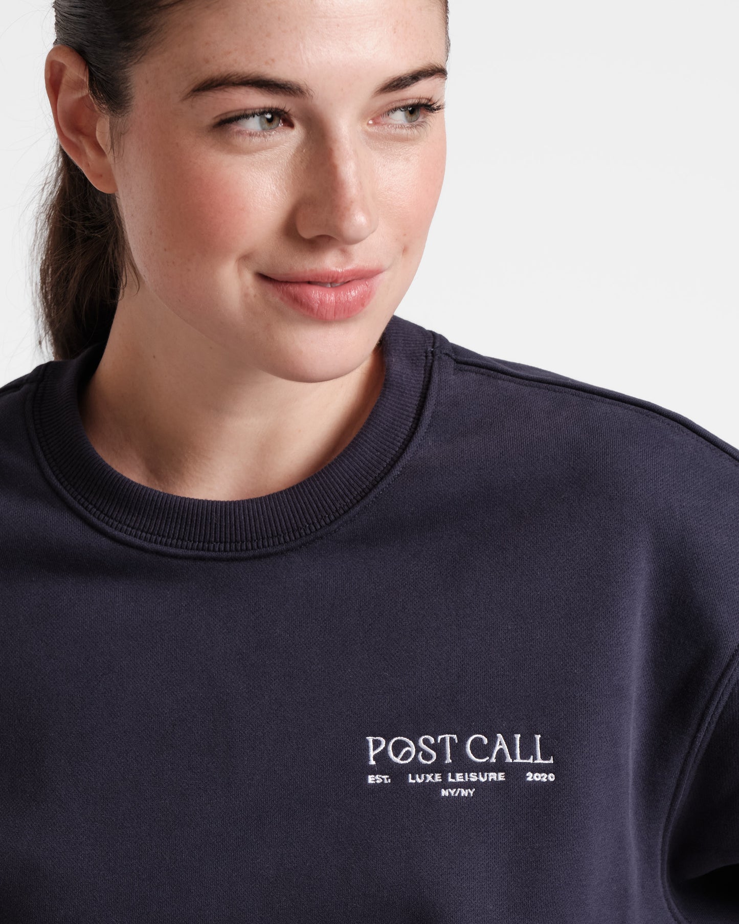 Post Call Contrast Crewneck in Navy - On Call