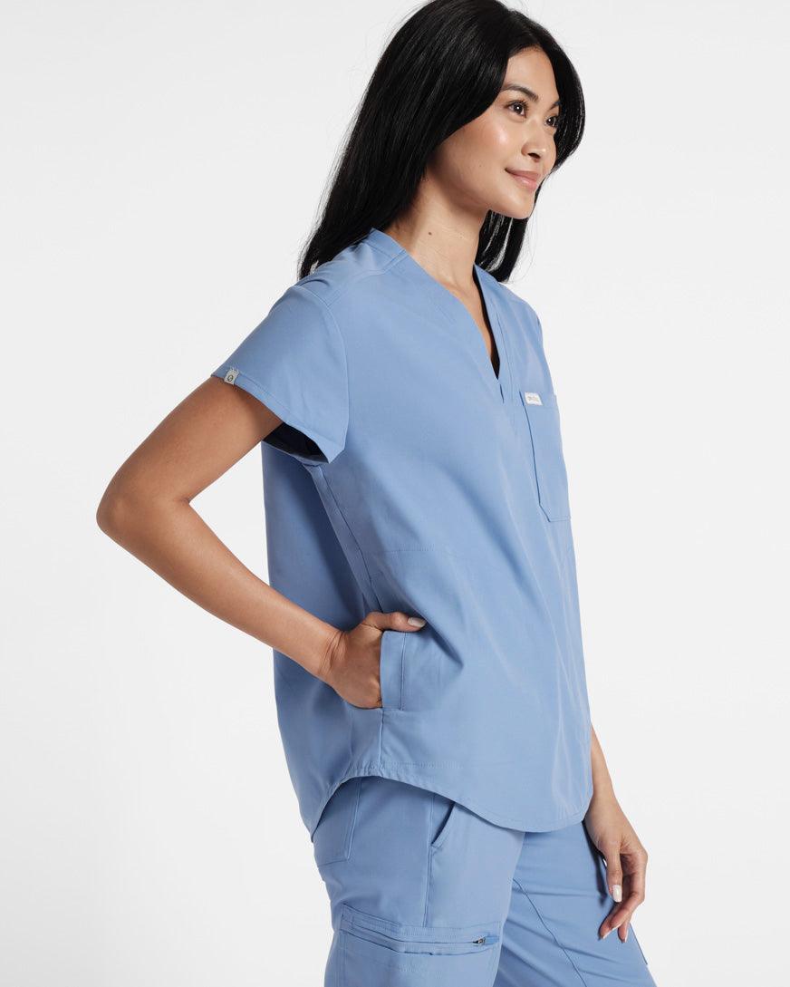 Women's scrub top in Ciel Blue