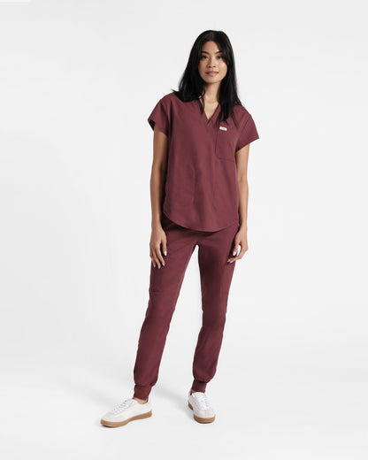 Women's scrub top in heme red