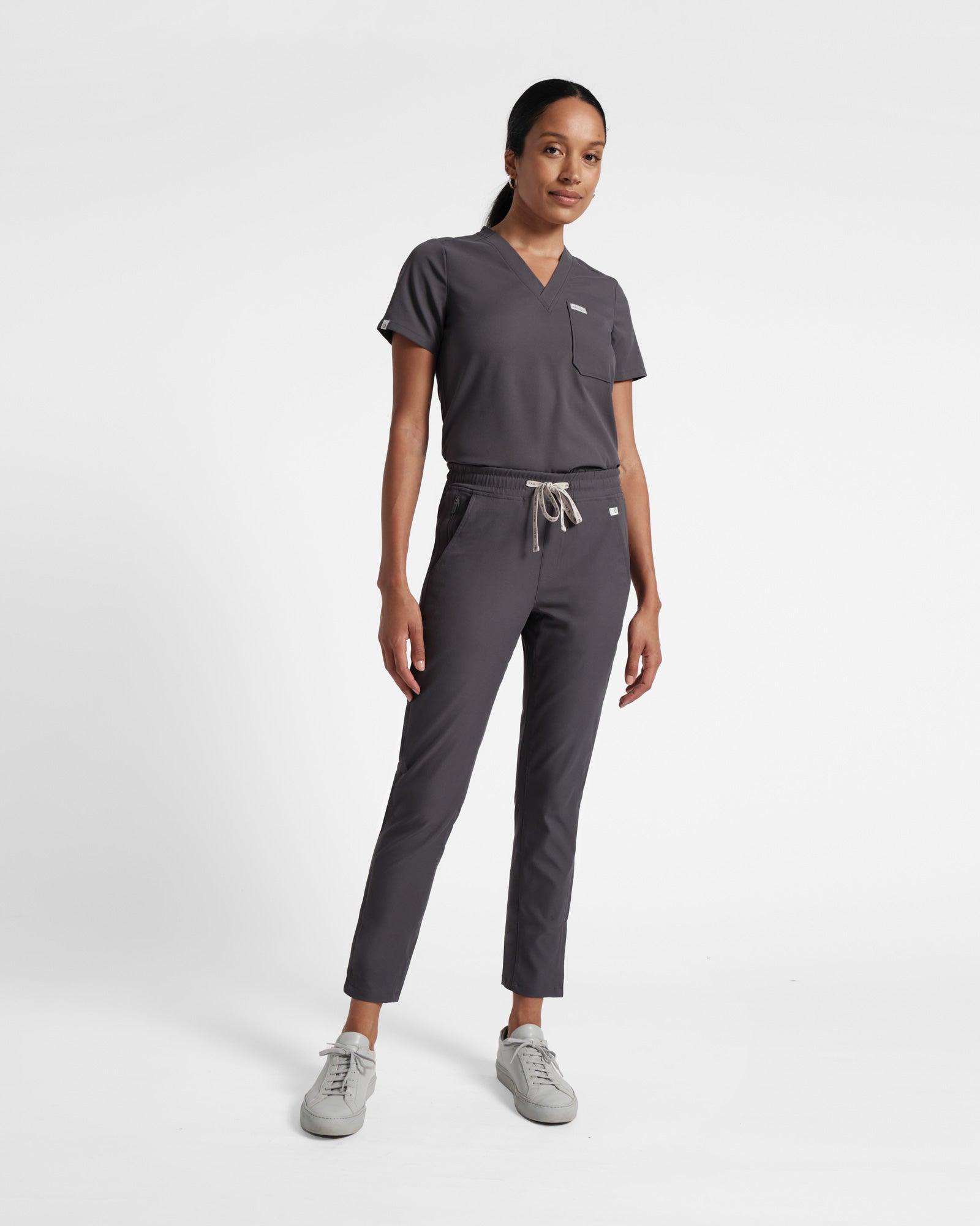 Women's straight leg scrub pant in dark grey's