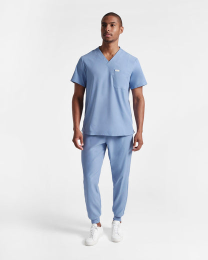 Men's classic scrub top in ciel blue