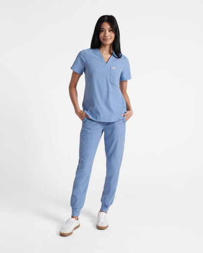 Women's classic scrub top in ciel blue