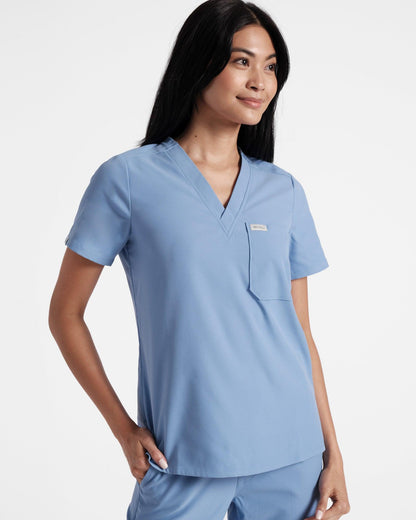 Women's classic scrub top in ciel blue