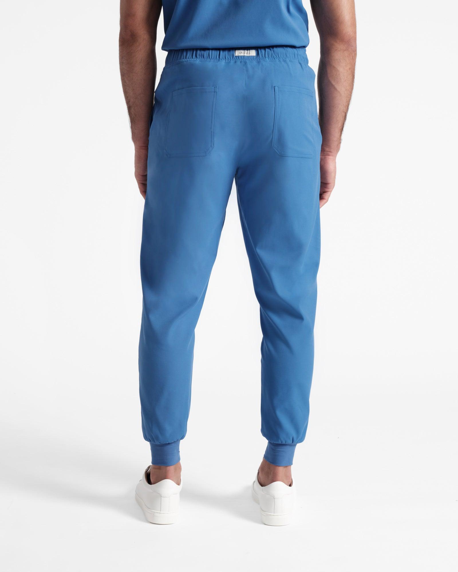 Back side view of men's jogger scrub pant in venous blue