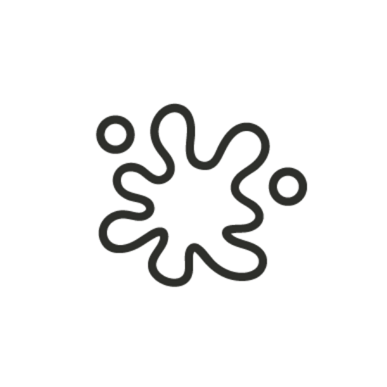 Black and white icon of a stylized splash on a white background